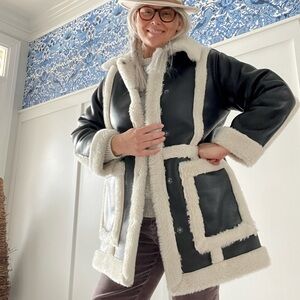 Abercrombie Faux Fur & Leather Coat Sherpa Lined